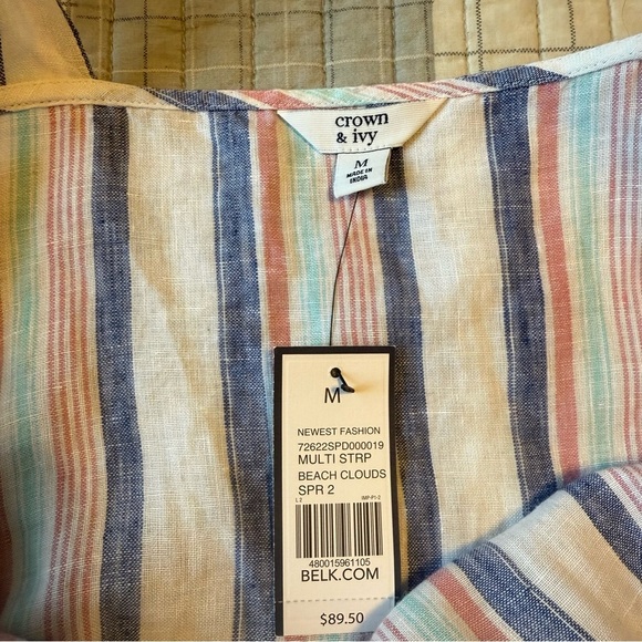 Crown & Ivy Linen Multicolor Striped Dress NWT Size M - Picture 6 of 9